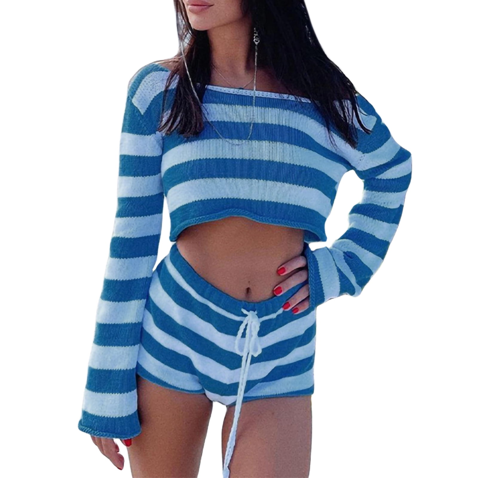 two piece knitted shirt top with belt
